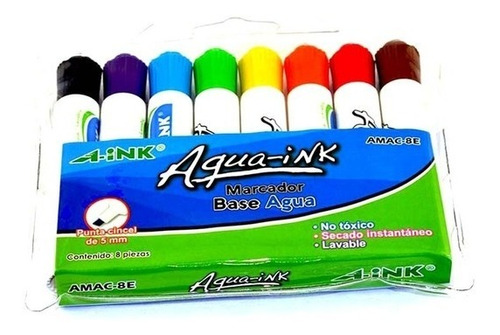 8 Marcadores Plumones Aqua Color Base Agua Escolar Dibujo