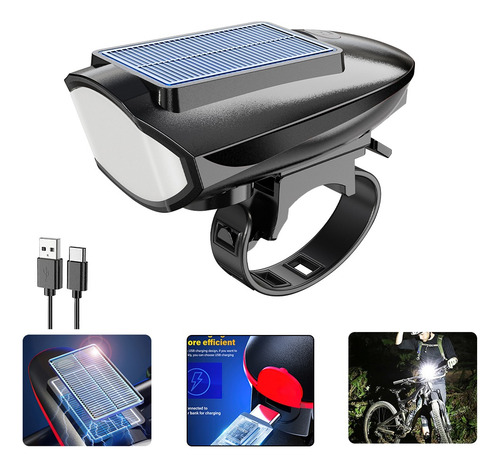 Luz Solar Para Bicicleta Con Bocina, Carga Usb, Lámpara Dela