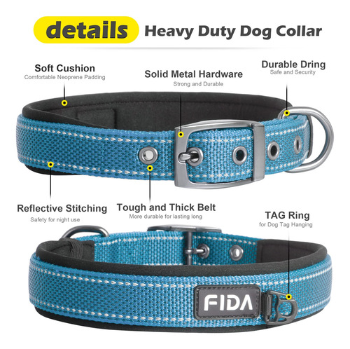 Collar De Perro Fida Heavy Duty, Acolchado De Neopreno, Para