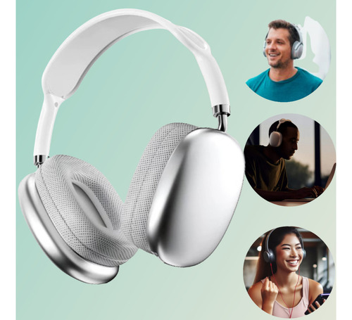 Fone De Ouvido Bluetooth Sem Fio P9 Ergonômico Cor Prateado
