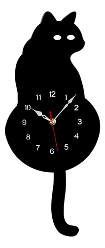 Reloj De Pared De Péndulo De Gato Silencioso Con Negro