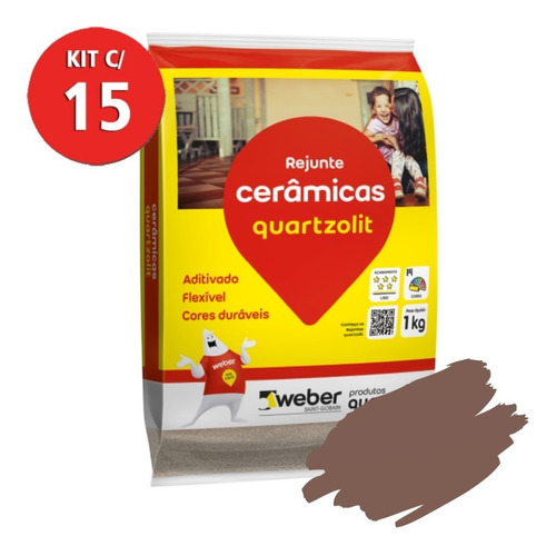 Kit C/ 15 Rejunte Ceramica 1kg Marron Cafe Quartzolit