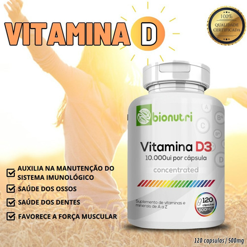 Suplemento Vitamina D3 Linha Bionutri 10.000ui 120 Cápsulas Sabor Sem Sabor