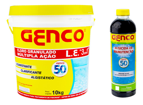 Cloro Granulado 3x1 Multi Ação 10kg Genco + Algicida Piscina