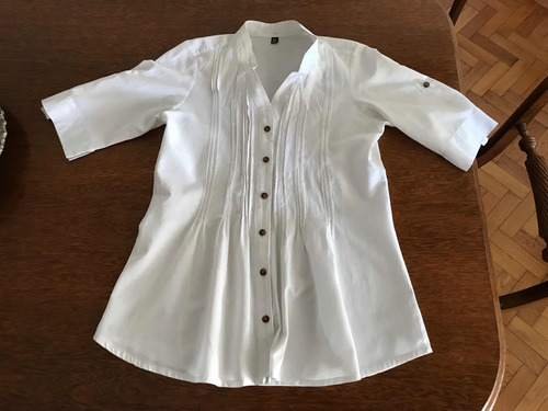 Camisa Camisola Blanca Bordada Mujer Manga Corta Talle M