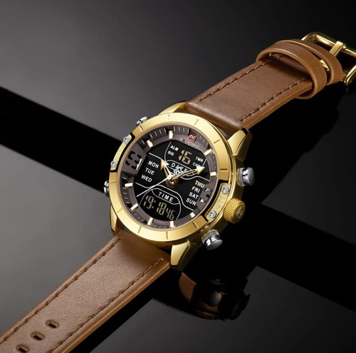 Relógio Masculino Naviforce 9153l Pulseira Couro Digital