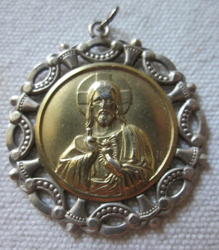 Medalla Cristo Sagrado Corazon Plata 900 Oro Enchapado  