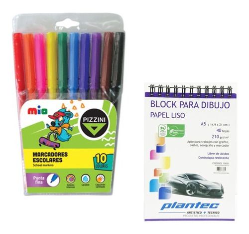 Kit Set 10 Marcadores Pizzini Colores Block Plantec A5