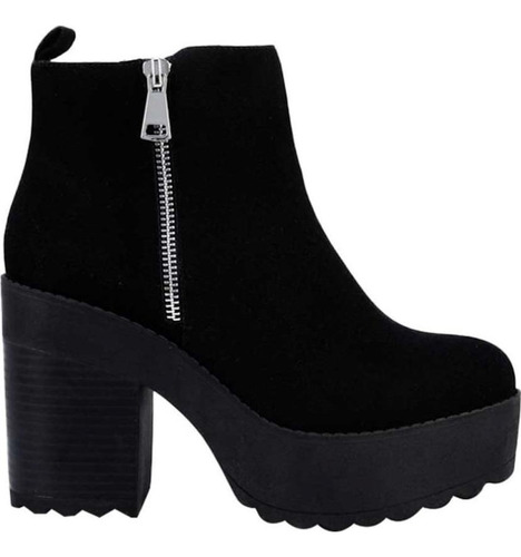 Botas Botines Tacon Alto Ancho Plataforma Negro 10cm
