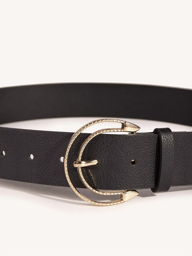 Cinturón De Pu Negro Con Hebilla Hueca Para Mujer