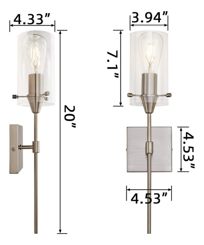 Aplique De Pared De Níquel Cepillado, Juego De 2 Lámparas De