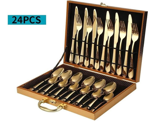 Juego De Cubiertos Dorados Acero Inoxidable 24 Pz.