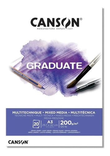 Canson Block Graduate Mix Media 200 Grs A3 X 20 Hojas