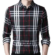 Comprar Camisas Hombre Cuadros Casual Manga Larga Con Botones