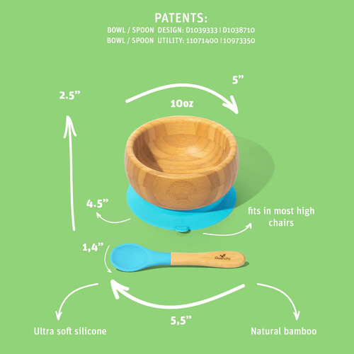 Avanchy Bamboo Baby Bowl Con Cuchara Y Base De Succión De No