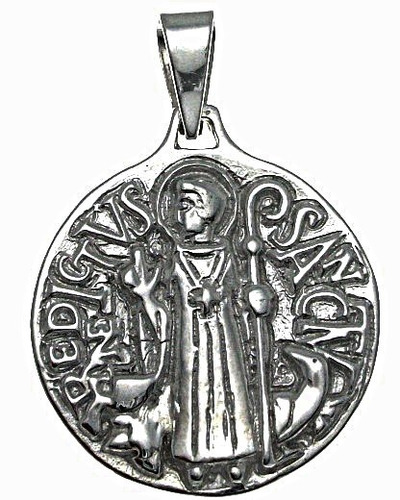 Dije De Cruz Medalla San Benito Diseño Antiguo En Plata .925