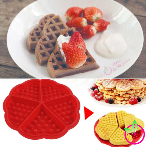Molde De Silicona Waffles 5 Corazon 1 Flor Hot Cake Waffle Color Rosa/lila/ verde /celeste/ROJO