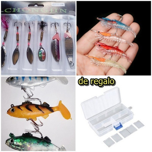 11 Señuelos 5 Cucharas + 4  Siliconas + 2 Big Fish + Regalo