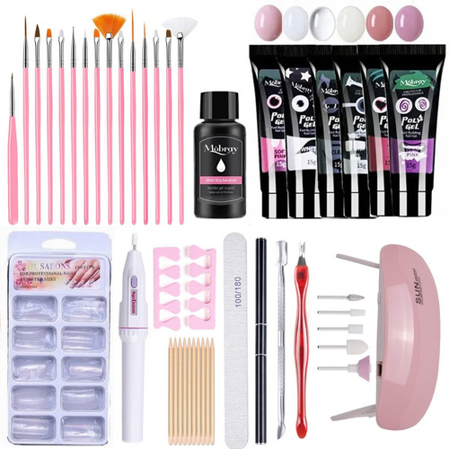 41pcs Polygel Kit Uñas Uv Lámpara Led Para Poli Gel Set