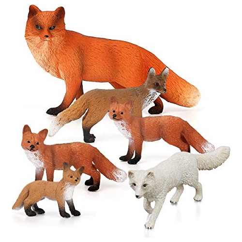 6 Pcs Figuras De Safari Juguetes Realista Fox Figure An...