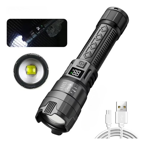 Linterna Led Con Zoom Telescópico Y Pantalla De Alimentación