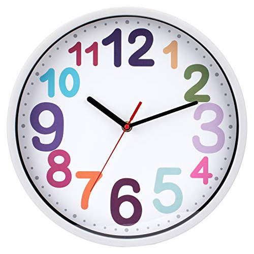 Reloj De Pared Silencioso Blanco Multicolor 30 Cm