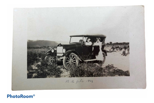 Foto Postal Antigua Automóvil Con Damas, Año 1924