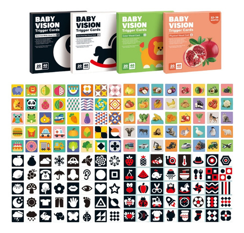 Tarjetas De Montessori Estimulación Visual Para Bebés Niños 80 Piezas Tarjetas para Niños 160 Páginas,Doble Cara y Alto Contraste Aprendizaje de Contraste,Tarjetas de estimulación Visual de Colores
