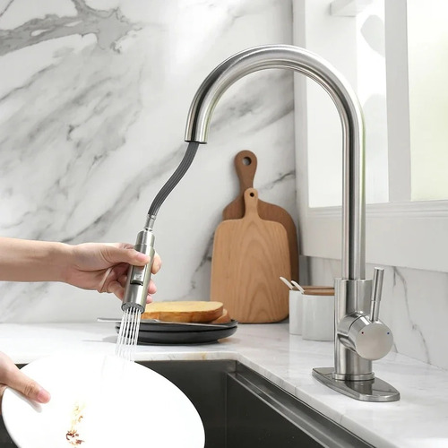 Grifo Mezclador De Cocina Monomando Extraíble De Acero Inox