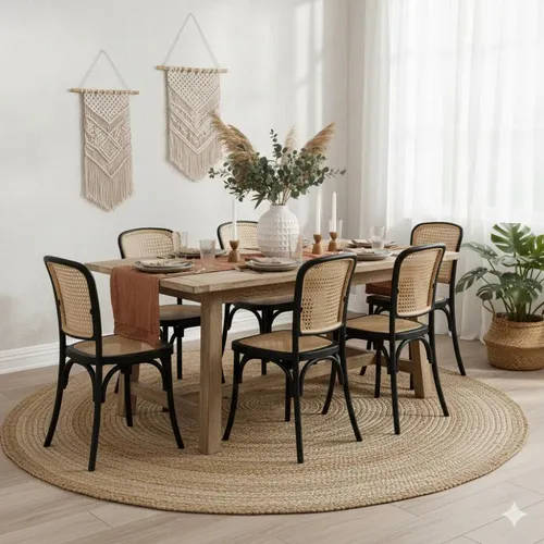 Kit 6 Cadeiras De Jantar Cozinha Amis Tela Rattan La Mobilia Estrutura da cadeira Preto