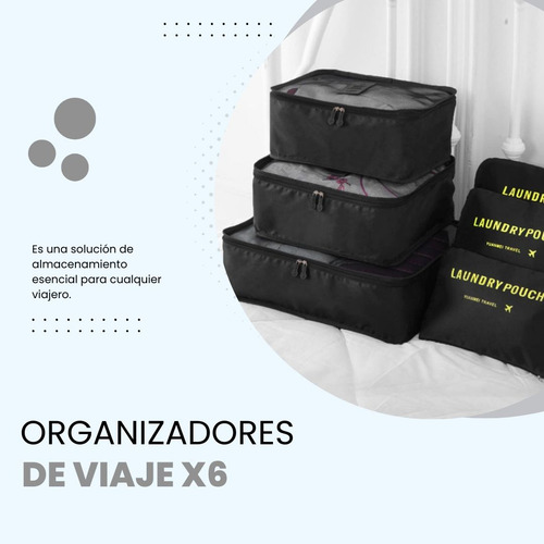Set Organizador De Valija MTL X6 Unidades Color Negro Neceser Bolso Viaje Ropa Doblada Lavable Plegable Resistente Práctico Portátil
