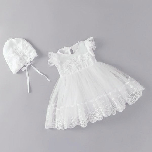 Vestido Branco P/ Bebês Com Touca P/ Batizados Ou Reveillon