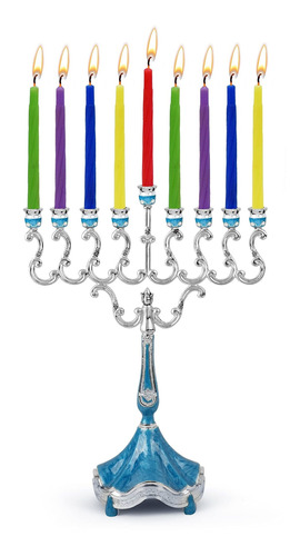 Menorá De Hanukkah Chapada En Plata Con Acentos De Má...