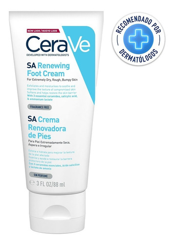 Crema para pies CeraVe Crema Renovadora de Pies con Ácido Salicílico en tubo depresible de 88mL/88g neutro