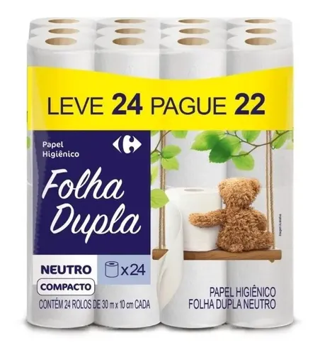 Papel higiênico Carrefour Papel Higienico folha dupla 30 m de 24 ...