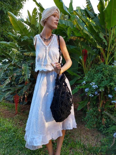 Remera Top Tejida Artesanal Algodon/saten Boho Crochet