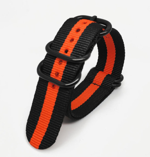 Pulseira Sem Pino Nylon Respirável 20mm Verde Exercito E Cor Preto-laranja Largura 24 Mm