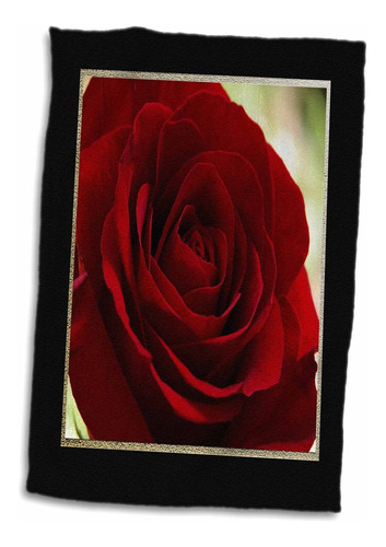 3d Rose Red Rose Marco En Oro Y Negro Toalla De Mano/de...