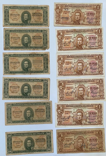 12 Billetes Uruguay 50 Centesimos Y 1 Peso, Bl314
