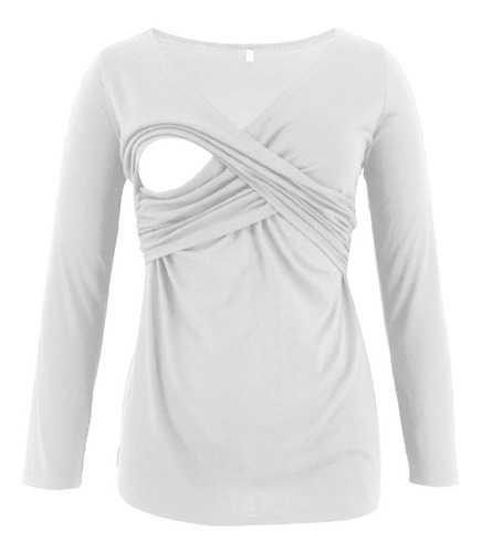 Top De Lactancia De Manga Larga Liso Con Cuello En V Y Volan
