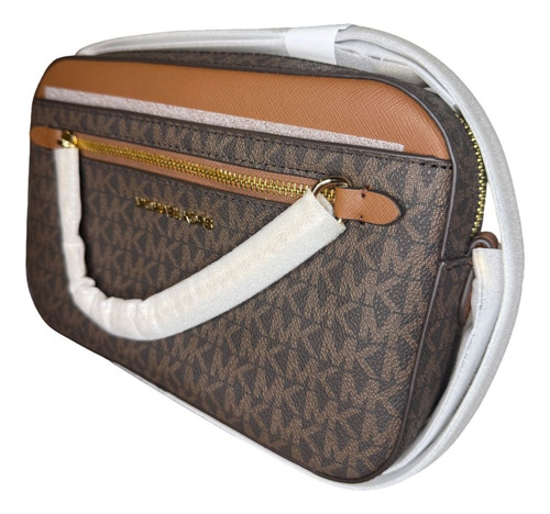 Bolsa Crossbody Michael Kors Con Cadena Y Logotipo Café Marrón Oscuro Logotipo Oro Marrón