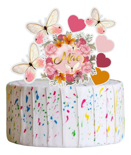 Topo De Bolo Enfeite Festa Feliz Dia Das Mães Cor Branco