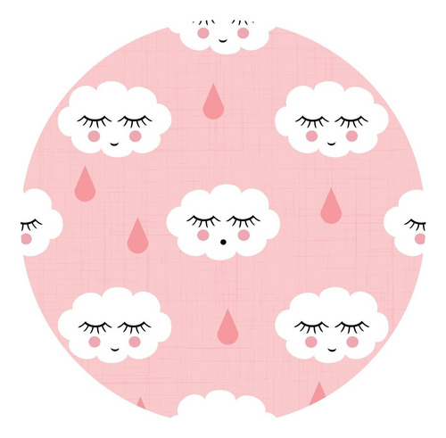 Papel De Parede Infantil Nuvens & Gotas Rosa 2,70x0,57m