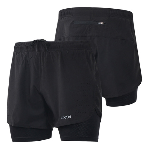 Pantalones Cortos De Running 2 En 1 Lixada Hombre, Negro M