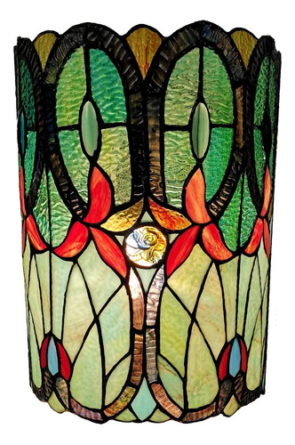 Lámpara De Pared Estilo Tiffany, 2 Luces, Vitrales, Verde,.