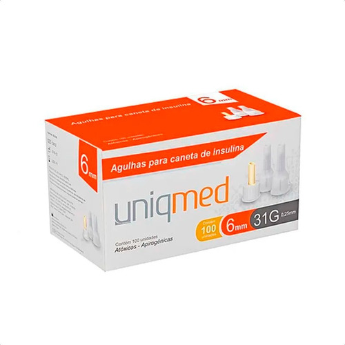 Agulha Para Caneta De Insulina 6mm 31g C/100un Uniqmed