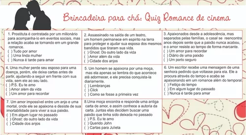 Quiz Romance De Cinema - Chá Bar, Chá De Panelas, Casamento