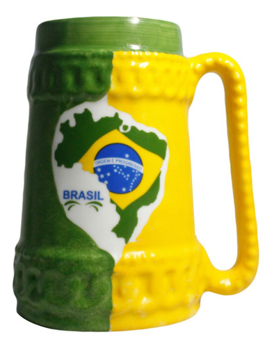 Caneca Chopp Em Cerâmica Mapa Do Brasil  16cm 658g Cer65