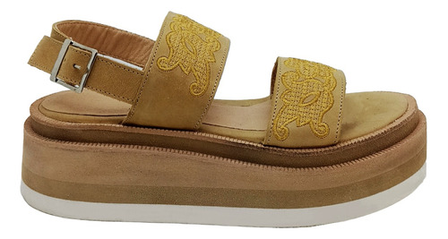 Sandalias Mujer Plataforma Ultra Liviana Cuero Y Bordado