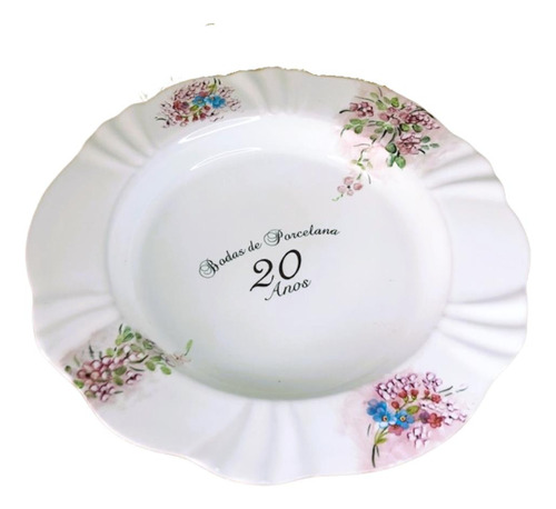 Petisqueira Pintada Mão Bodas De Porcelana 20 Anos 24,5cm